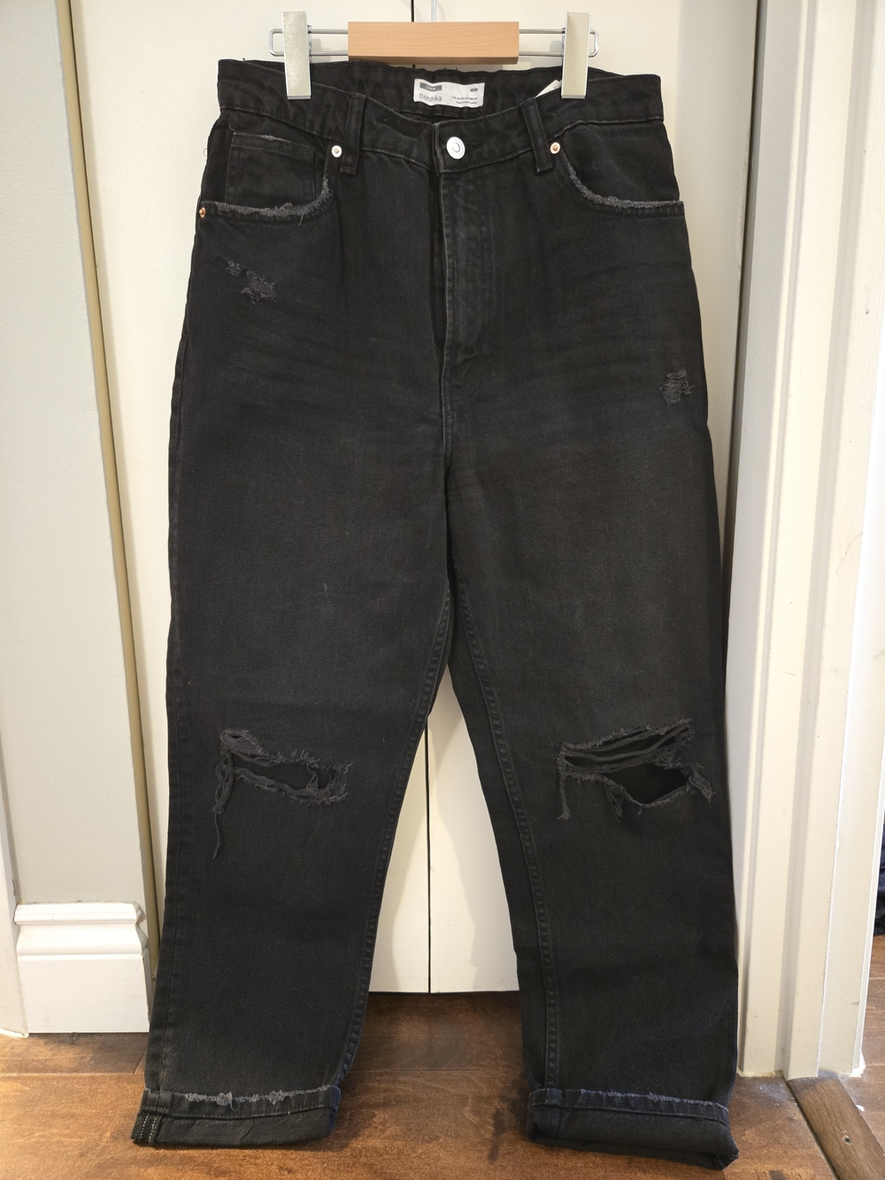 Bershka Black Distressed Mom Jeans